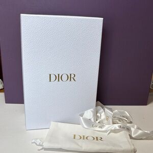 Dior White shoe Box with Gold Logo, White Satin Ribbon and Pouch
